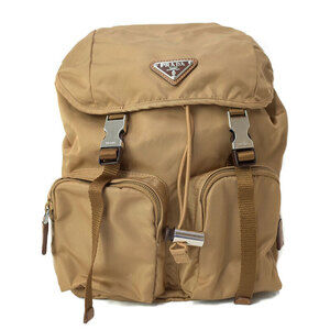 Prada ReNylon Saffiano Leather Backpack brown beige